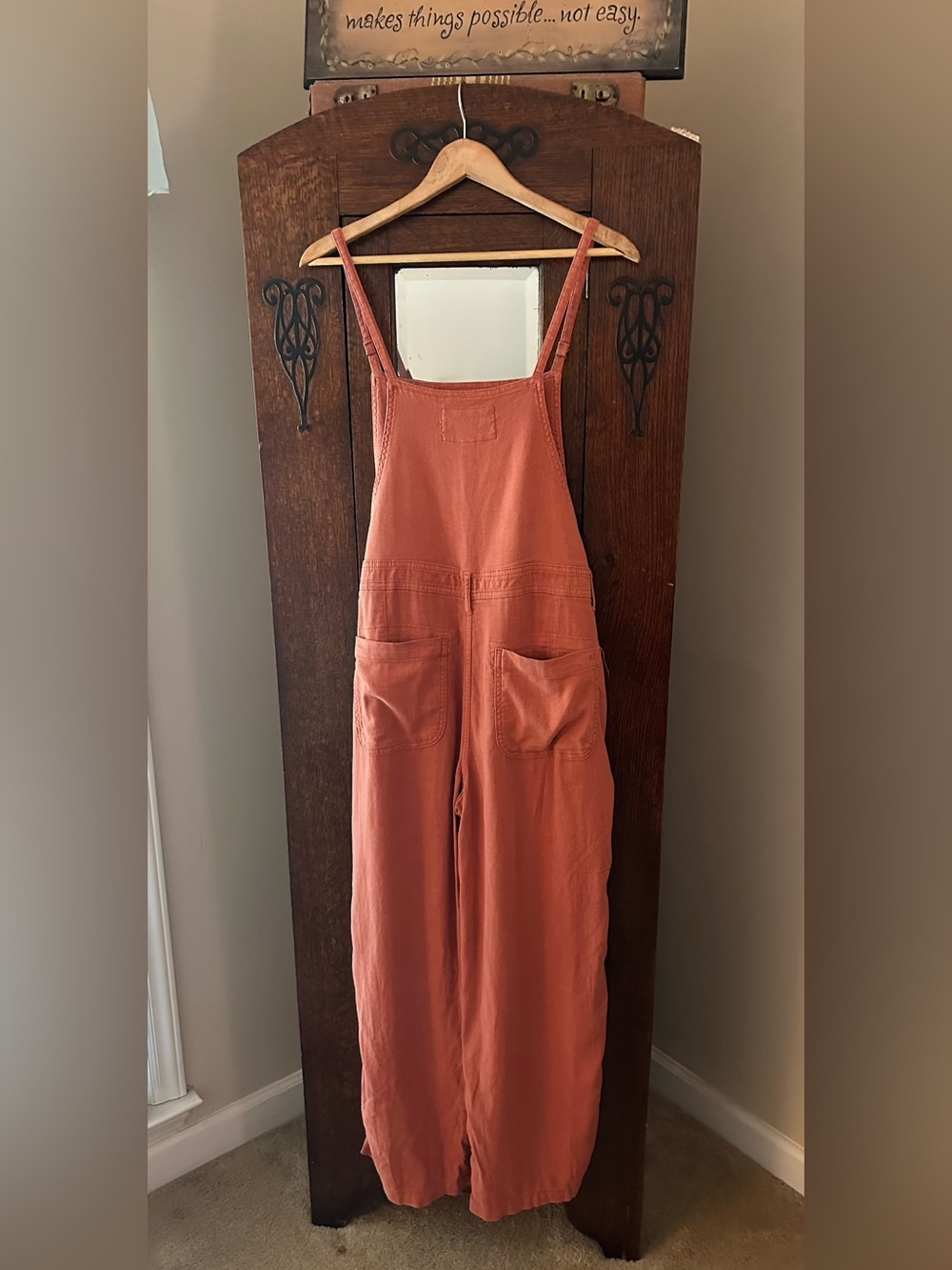 American Eagle Rust Orange Wide-Leg Jumpsuit Overalls Painters Boho Size Large - Picture 2 of 10